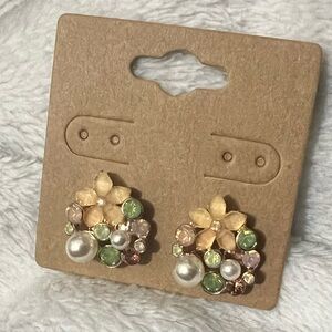 Flower and Pearl Cluster Earrings